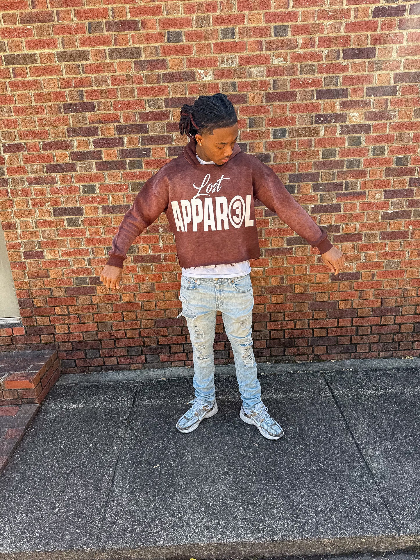 "Brown" V1 Cropped Acid Wash Hoodie